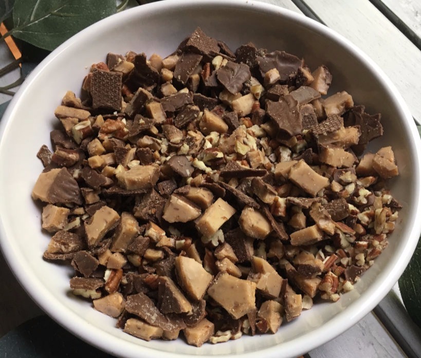 Picture of crushed pecans and Heath candy bars