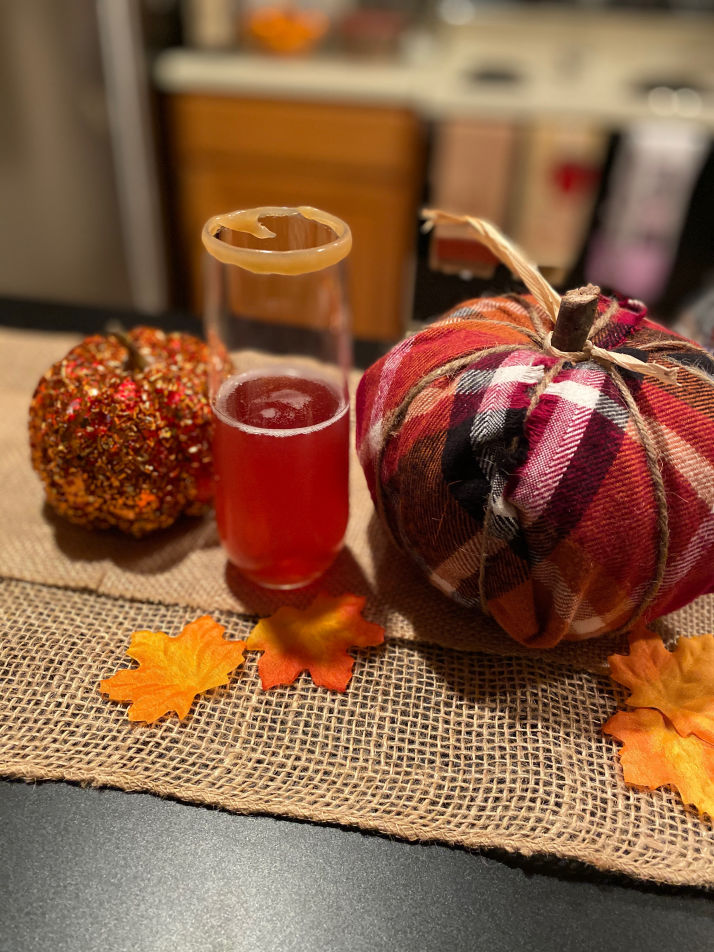 Image of mimosa and fabric covered pumpkin