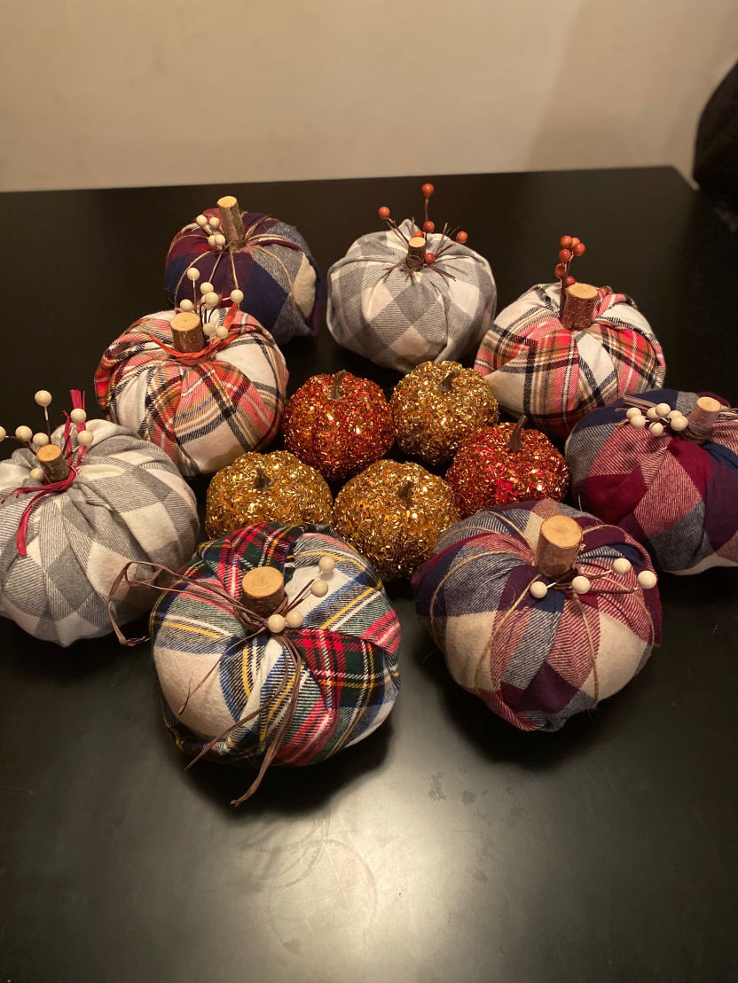 Photo of fabric covered pumpkins